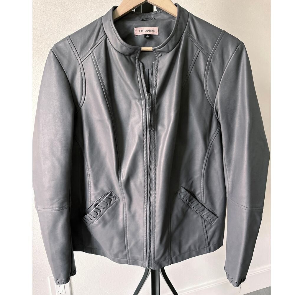 Gunmetal Grey Womens 1X Faux Leather Jacket Lined Business Classy Stitch Fix